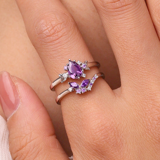 Gnoce Purple Zircon Butterfly Stackable Rings_5