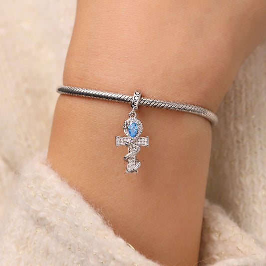 Gnoce Twisted Silver Snake Cross Birthstone Pendant Dangle Charm_8