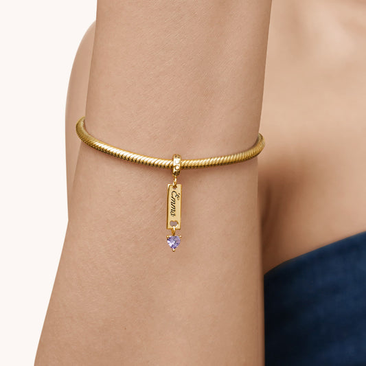 Gnoce Classic 18k Gold Plated Bar Heart Birthstone Engravable Pendant Dangle Charm_7