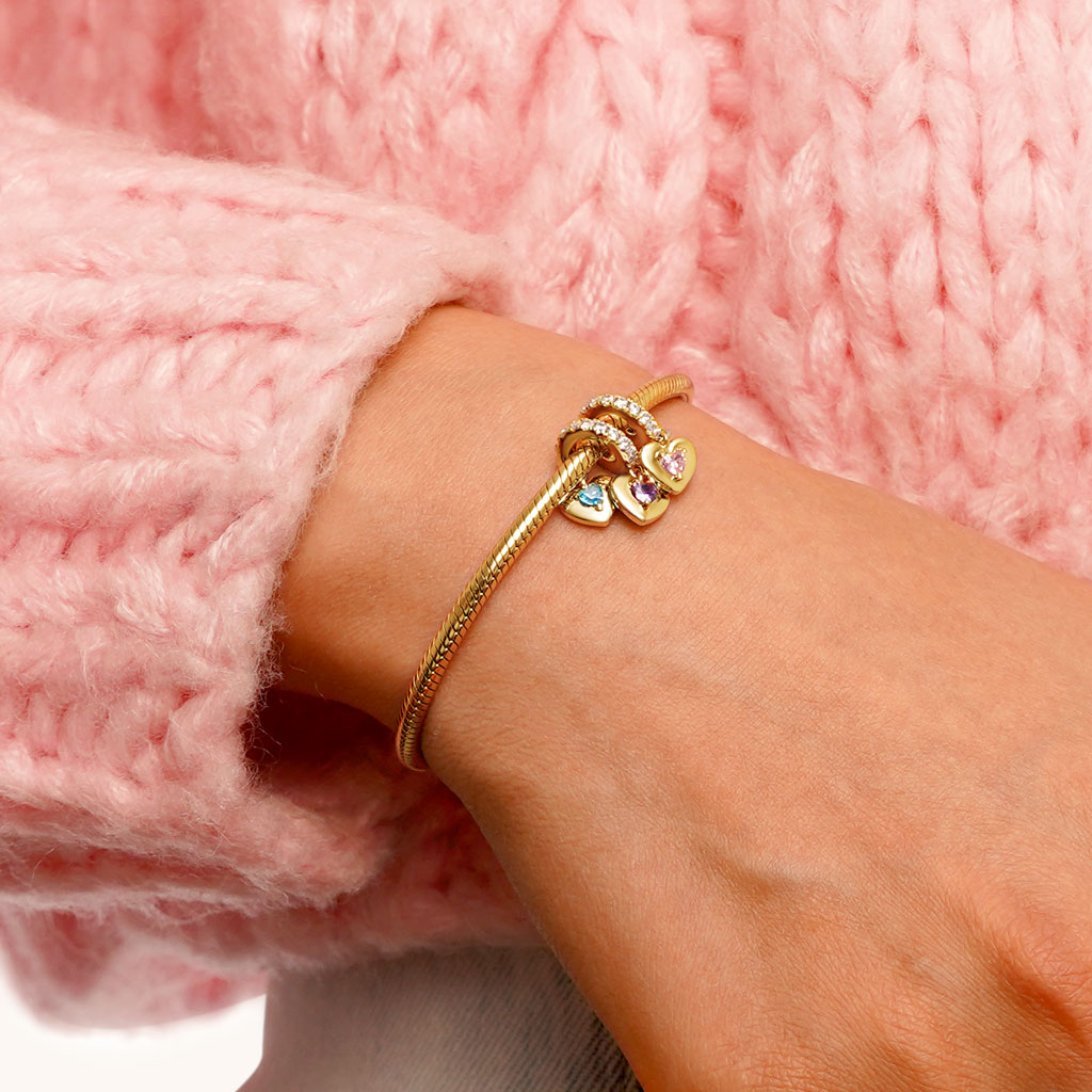 Gnoce 18k Gold Plated Engravable Three Hearts Family Pendant Dangle Charm_6