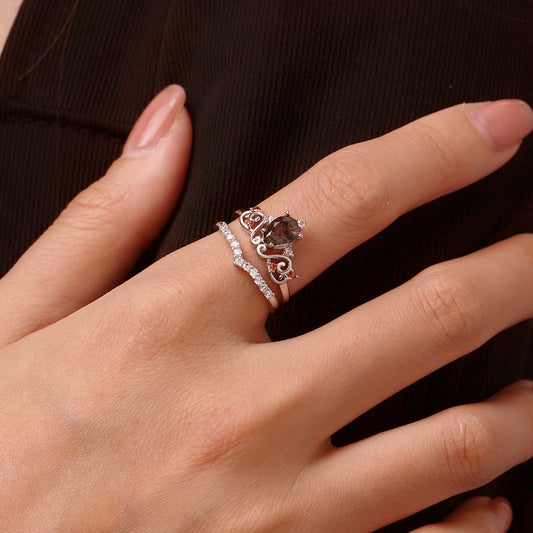 Gnoce Pear Black Rutilated Quartz Stackable Rings_7