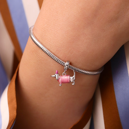 Gnoce Valentine's Day Pink Dachshund Glow-in-the-Dark Pendant Dangle Charm_6