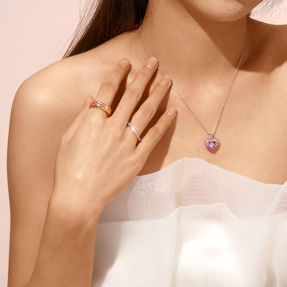 Sparkling Pavé Heart Dancing Birthstone Pendant Necklace_7