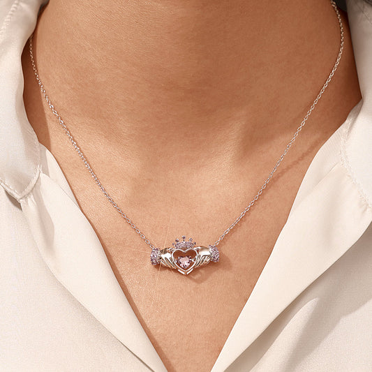 Gnoce Hands Heart Crown Pendant Necklace_7