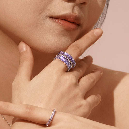 Gnoce Amethyst Baguette Cut Eternity Band Ring_7