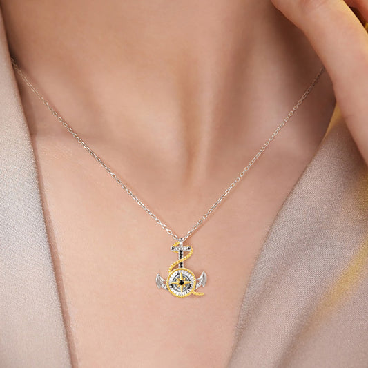 Gnoce Anchor & Compass Twisted Rope Pendant Necklace_5