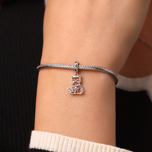 Gnoce Hollow Engravable Cat Birthstone Pendant Dangle Charm_8