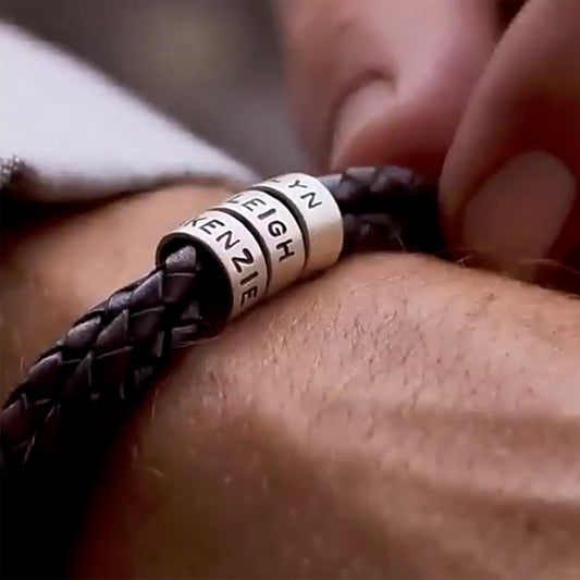 Gnoce Hip-hop Braided Leather Magnetic Clasp Multi-layer Engravable Bracelet_5