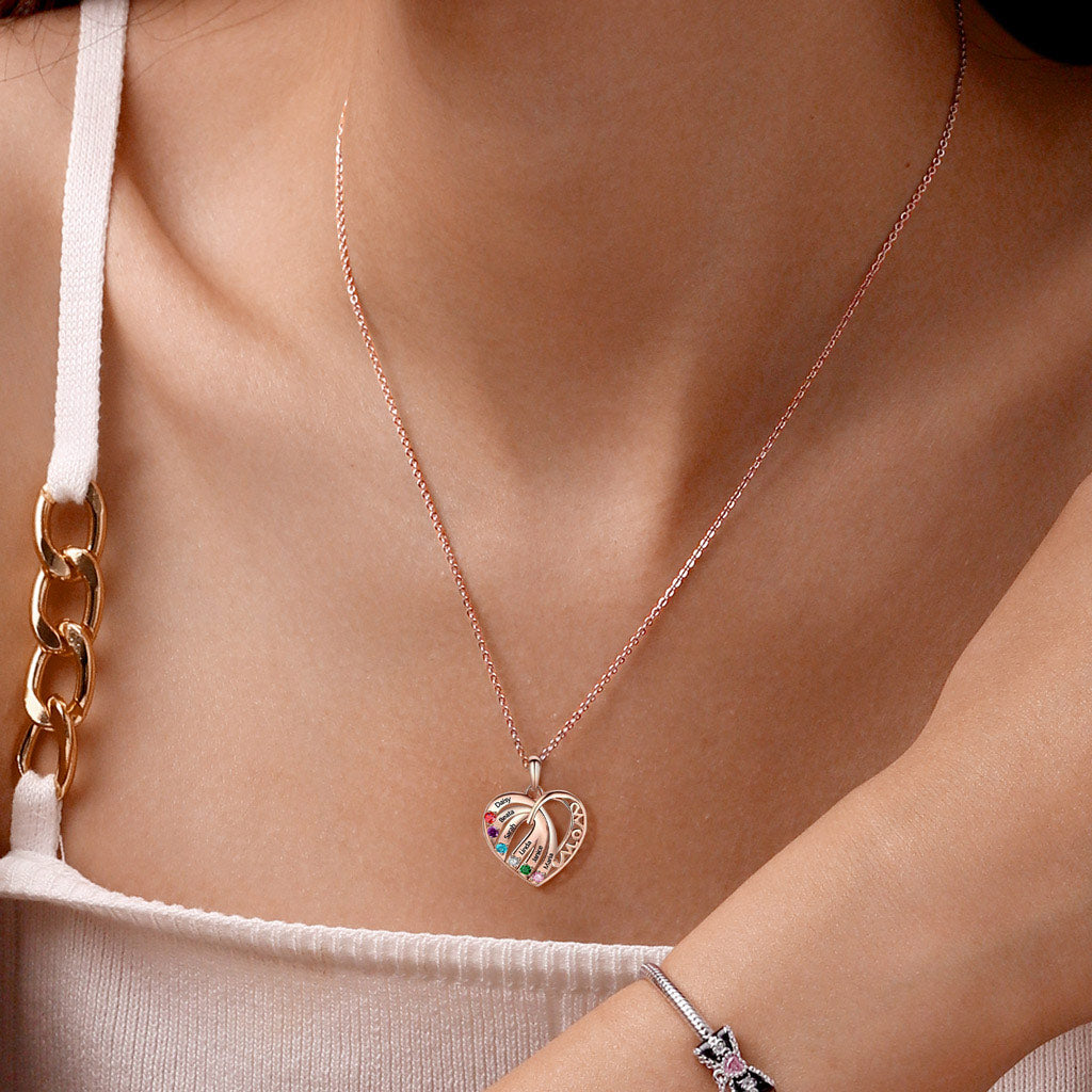 Gnoce Engravable Family Name 'MOM' Heart Necklace_8