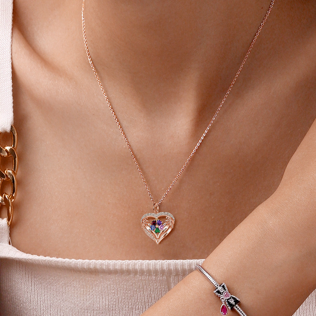 Gnoce Infinite Love DIY Letters Heart Necklace with 1-6 Birthstones_6