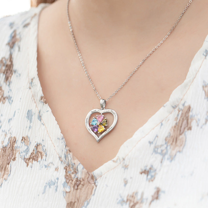 Gnoce Hollow Love Heart Necklace with 2-8 Birthstones_7