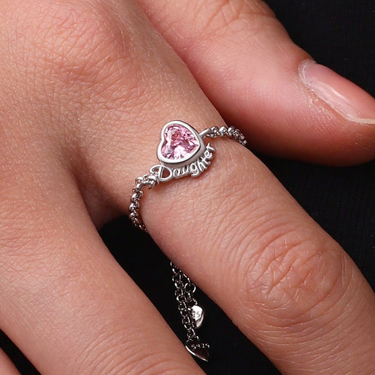 Gnoce Daughter Heart Birthstone Adjustable Chain Ring_7