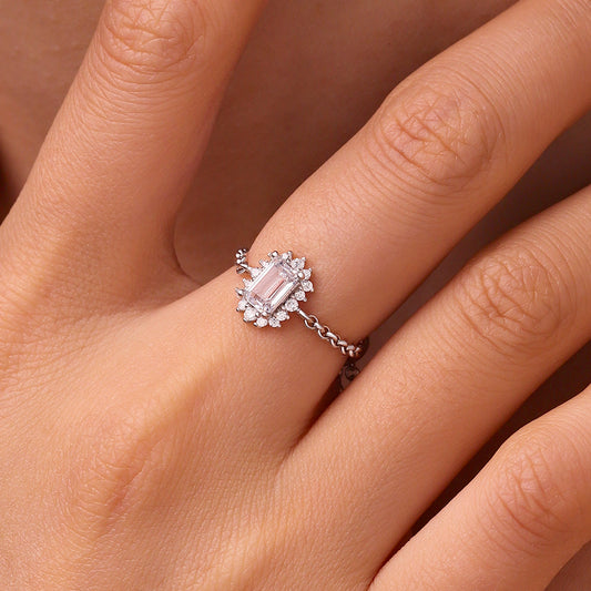 Gnoce Rectangular Cut Diamond Adjustable Chain Ring_6