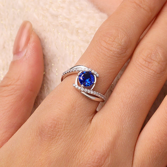 Gnoce Vintage Blue Zircon Birthstone Engagement Ring_7