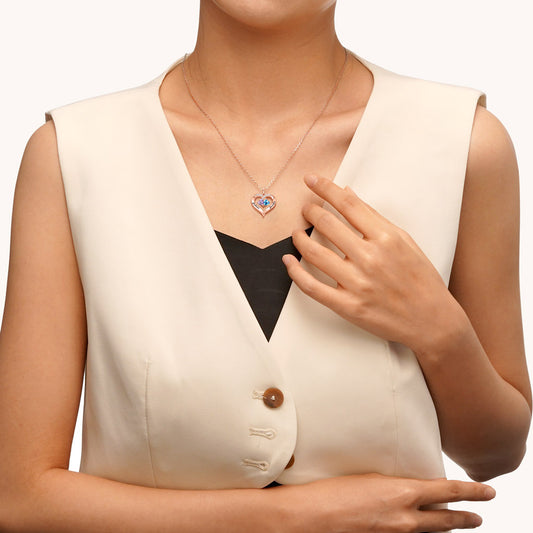 Gnoce Simple Heart Necklace with 2 Birthstones_6