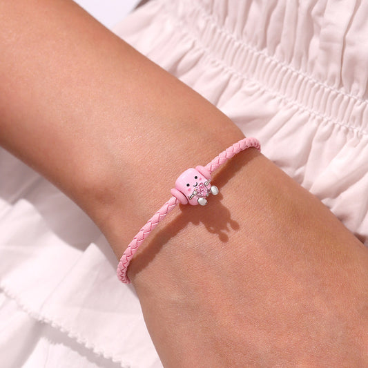 Gnoce Pink Threaded Snap Basic Bracelet with 2 Pieces of Stoppers_5