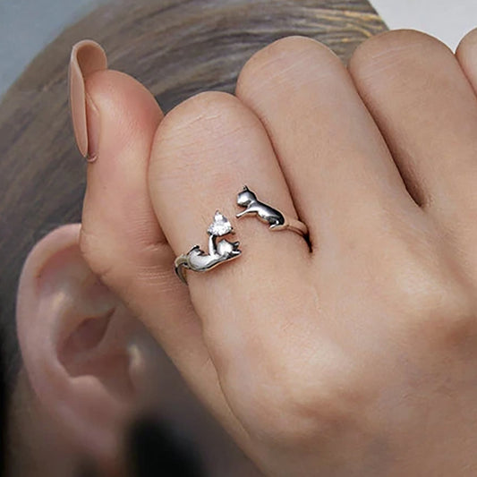 Gnoce Cat Playing Open Birthstone Ring_4