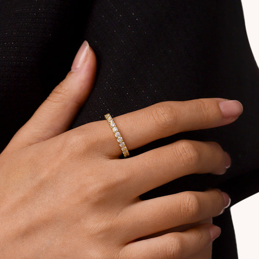 Gnoce 14K/10K Solid Gold Micro Pave Moissanite Eternity Ring_2