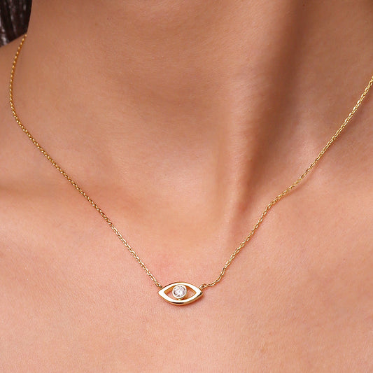 Gnoce 14K/10K Solid Gold Moissanite Evil Eye Necklace_2