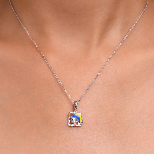 Gnoce Oil Painting Girl Pendant Dangle Charm_2