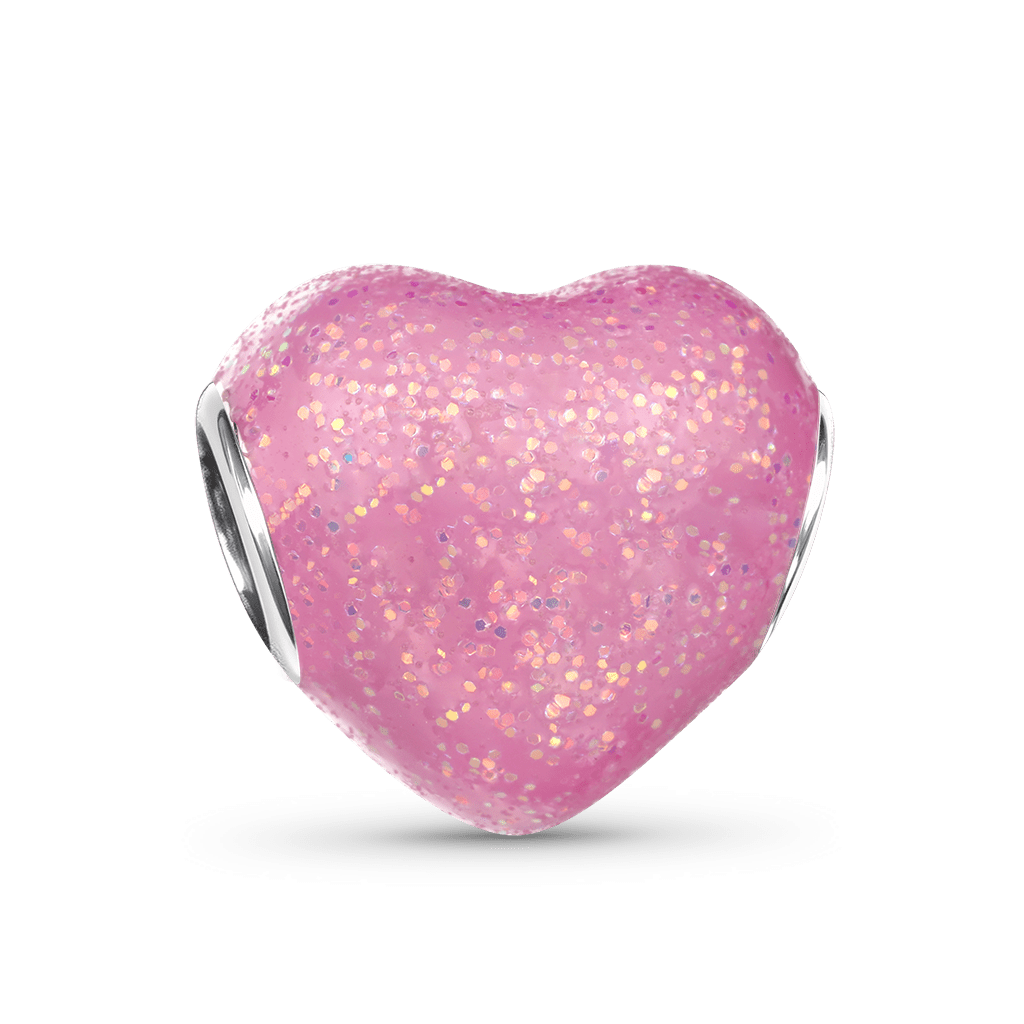Gnoce Heart-shaped Glitter Pink Enamels Engravable Charm_6