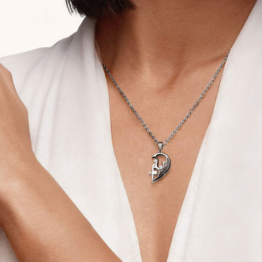 Gnoce Customized Heart-shaped Birthstone Couple Necklaces_3