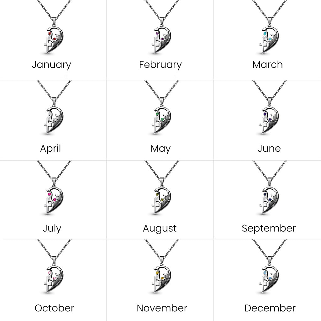 Gnoce Customized Heart-shaped Birthstone Couple Necklaces_6