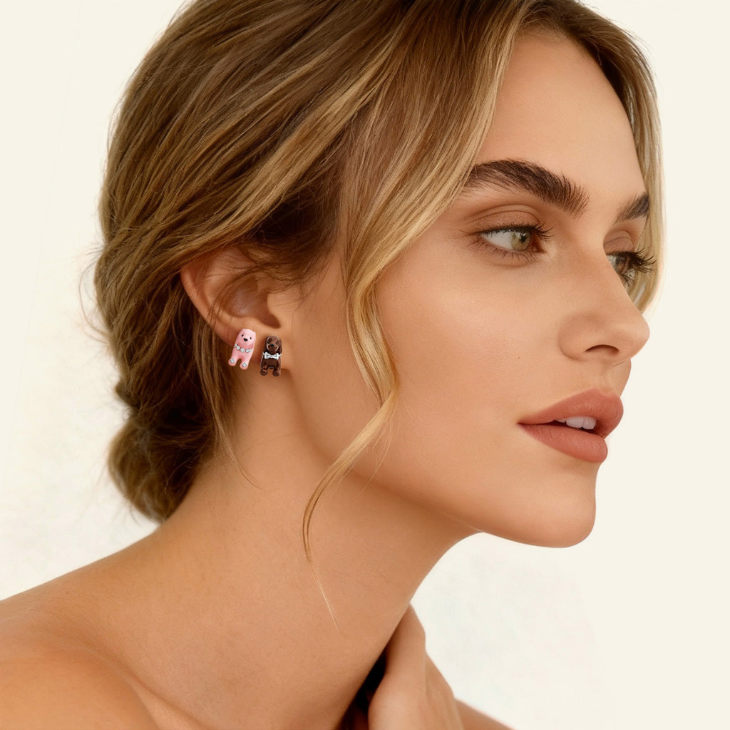 Gnoce Asymmetrical Puppy Dog Stud Earrings_4