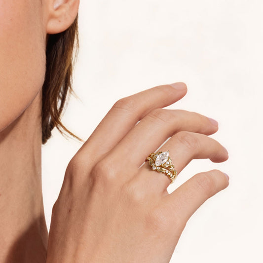 Gnoce Vine Leaf Marquise-Cut Moissanite Ring_2