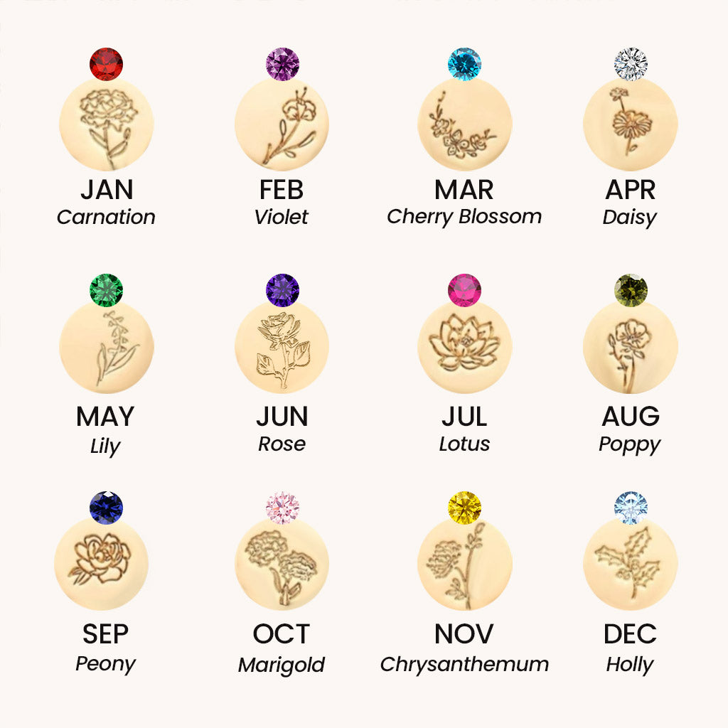 Gnoce Birth Flower Diamond Frame Pendant Necklace_5