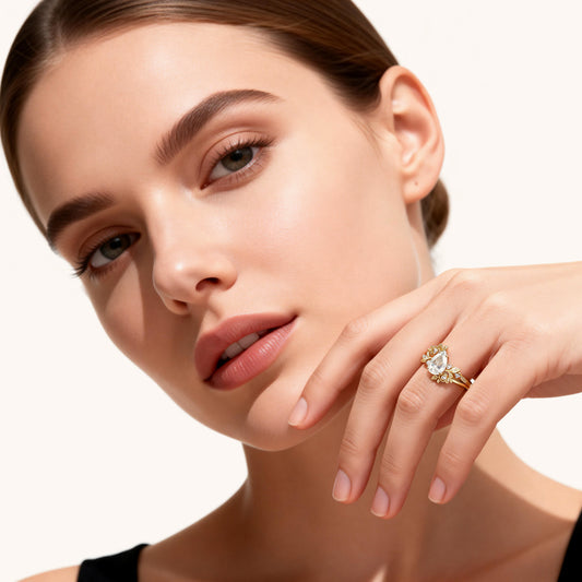 Gnoce Floral Pear-cut Engagement Ring Set_2