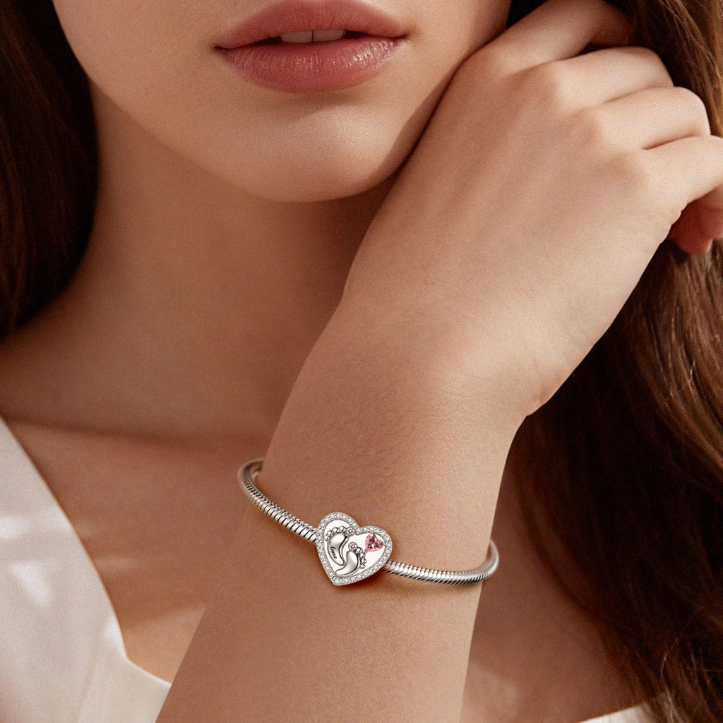 Gnoce Mother's Day Footprint Customized Birthstone Heart Charm_4