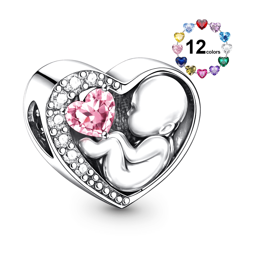 Gnoce Mother & Baby Double-side Customized Birthstone Heart Charm_5