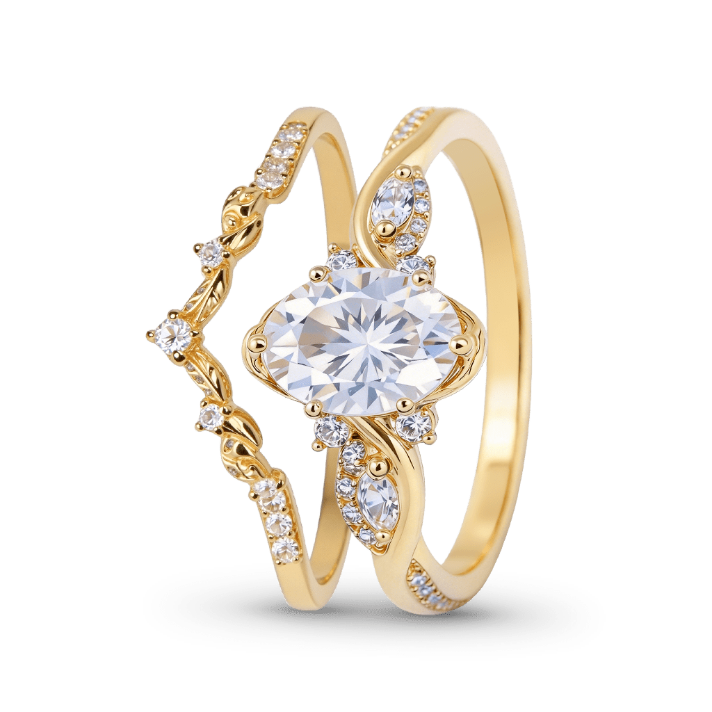 Gnoce Nature-Inspired Leaf & Vine Oval-cut Engagement Ring Set_4