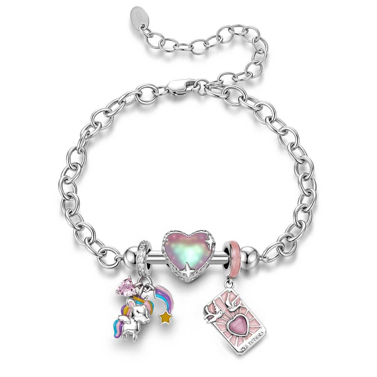Gnoce Adjustable Handcrafted Unicorn and Heart Charm Bracelet Set_6