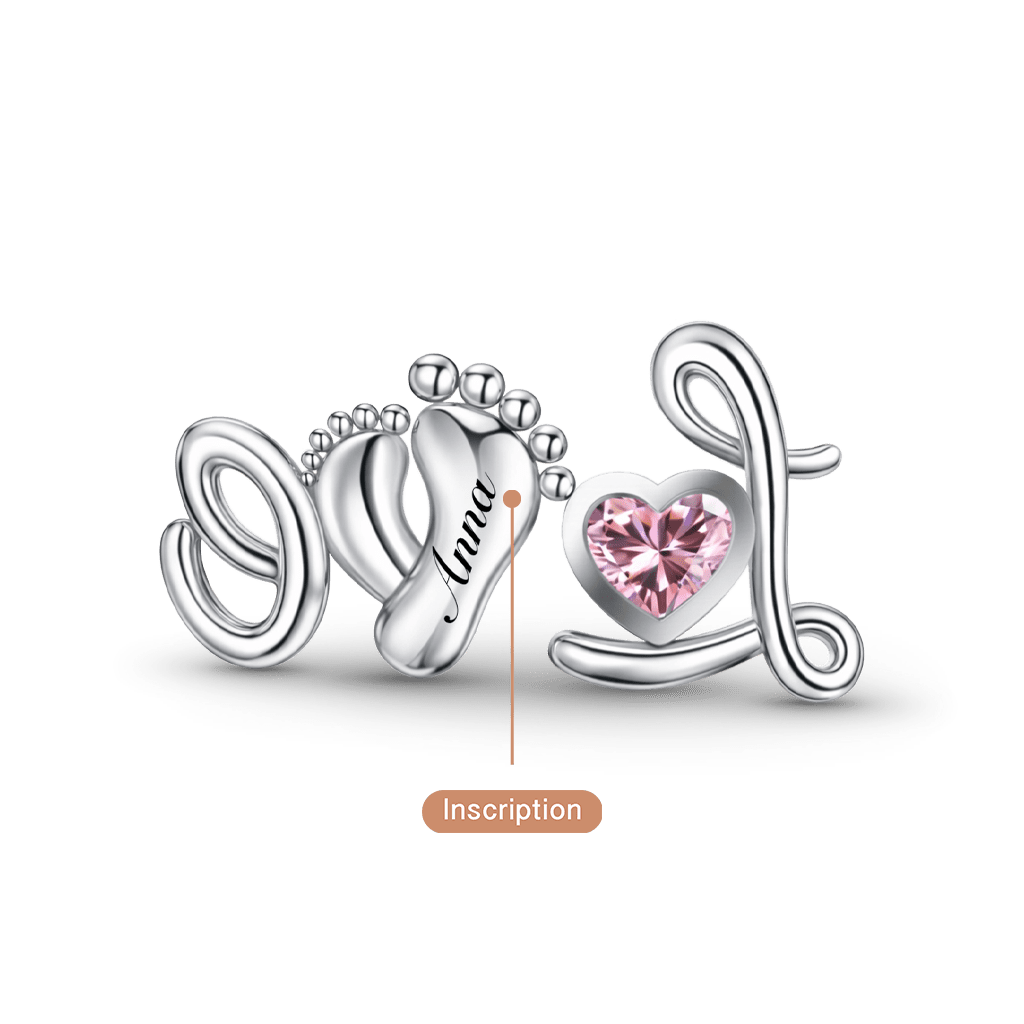 Gnoce Mother's Day Love Footprint Engravable Birthstone Charm_5
