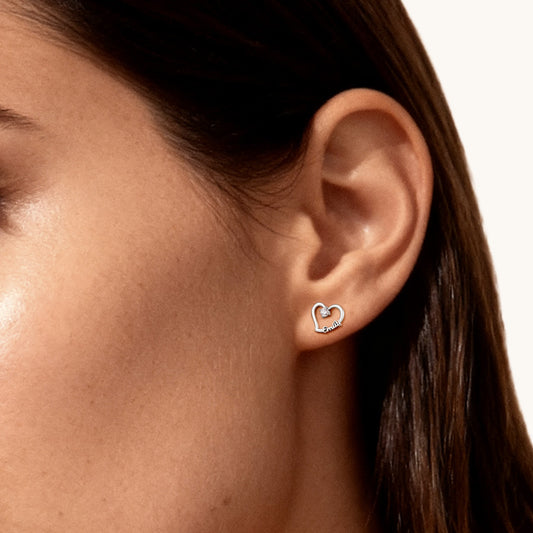 Gnoce Personalized Heart Name Earrings with Custom Birthstone_2