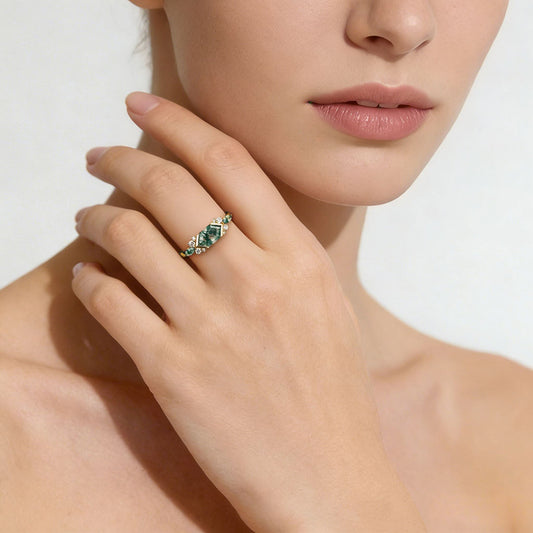 Gnoce Long Hexagon Moss Agate Engagement Ring_2