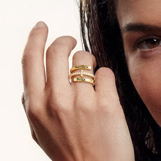 Gnoce Engraving Names Cross Ring Personalized Birthstone Gold Jewelry_2