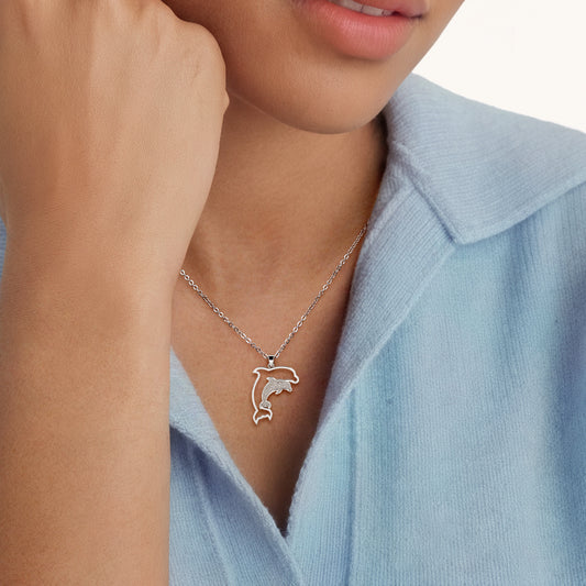 Gnoce Dolphin Necklace Mother & Baby Dolphin Pendant with Customizable Birthstone_2