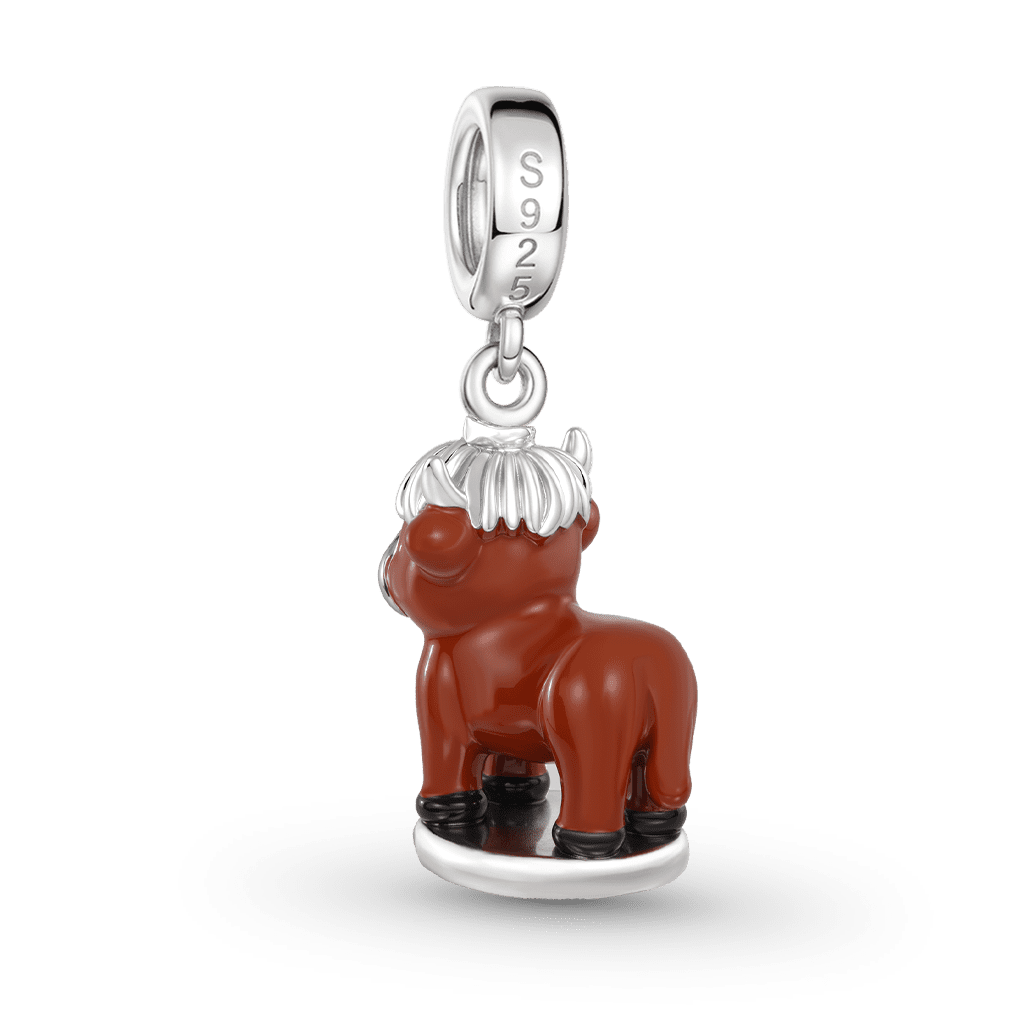 Gnoce Highland Cow Wax Seal Engravable Charm Platinum-plated Silver Blend_6