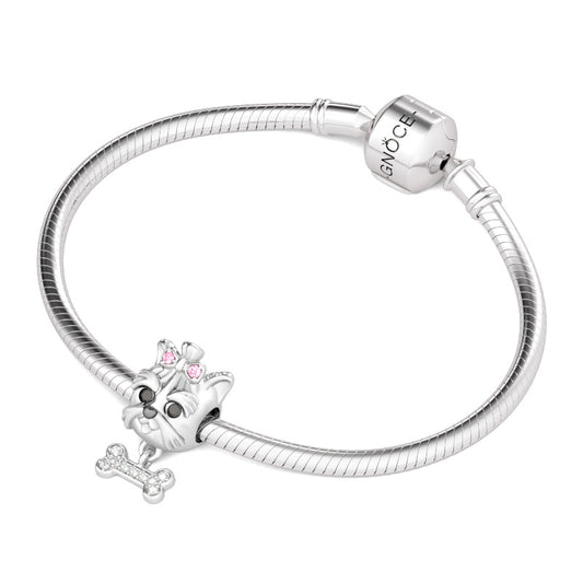 Gnoce "Always Together" Favorite Dog with A dangling Bone 925 Sterling Silver Bead Charm_3