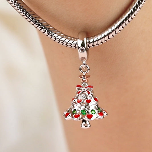 Gnoce "Happy Christmas" 925 Sterling Silver Christmas Tree Charm Pendant For Christmas Gift_4