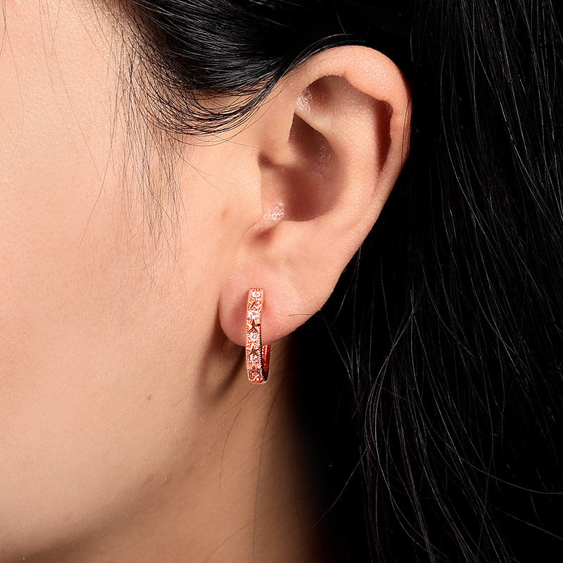 Star Hoop Earrings Rose Gold Plated 925 Sterling Silver_3