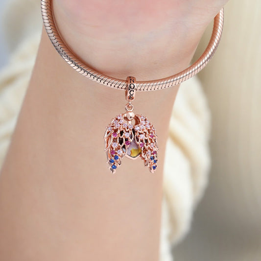 Heart and Wings Personalized Photo Pendant Dangle Charm Sterling Silver 18k Rose Gold Plated with Stones_3