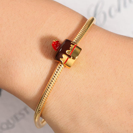 Strawberry Chocolate Cake Charm Bead Sterling Silver 18k Gold Plated_3