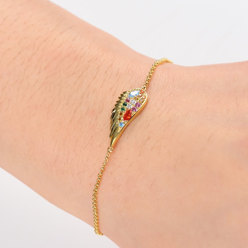 Multicolour Wings Bracelet Sterling Silver 18k Gold Plated with Multi-colored Stones_3