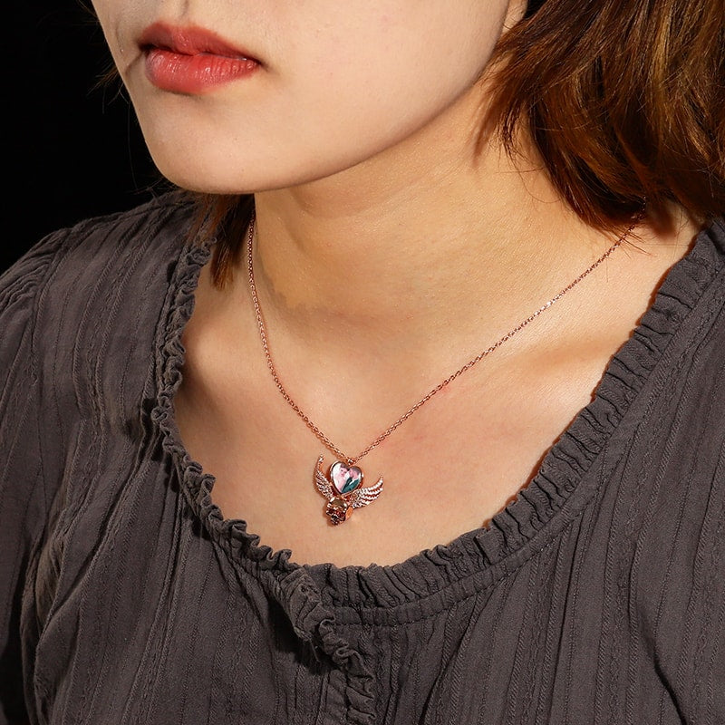 Wings Skull Heart Photo Necklace 925 Sterling Silver 18k Rose Gold Plated_3