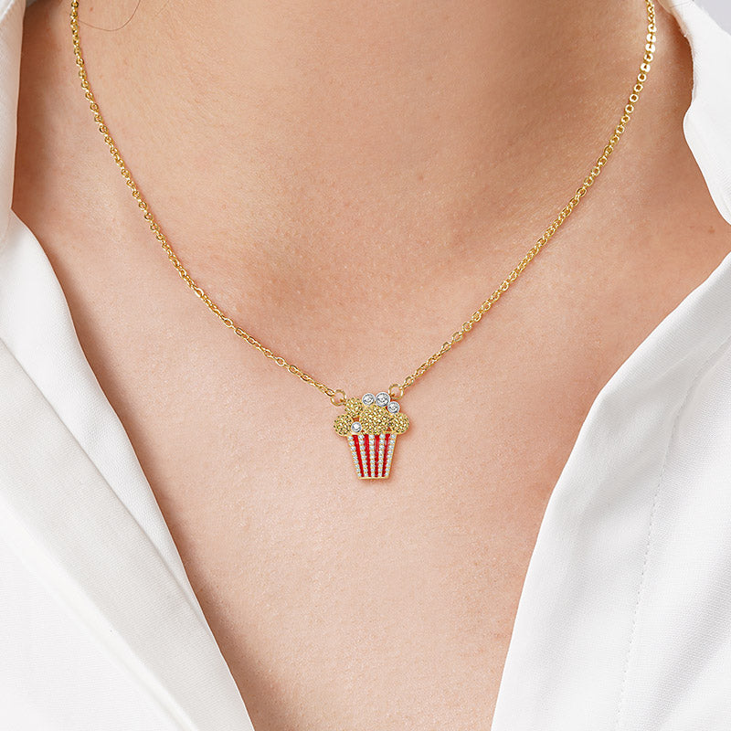 Popcorn Necklace Sterling Silver 18k Gold Plated inlaid with Stones_4