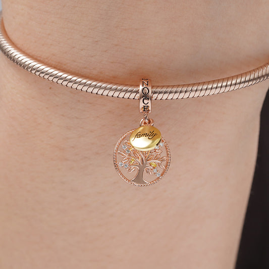 Family Tree Pendant Dangle Charm Sterling Silver 18k Gold and Rose Gold Plated inlaid with Stones_3